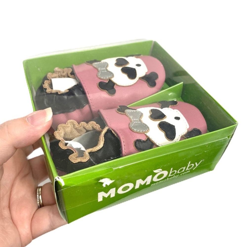 Momo Soft Sole Leather Baby Shoes Pink Skull Bow Size 12 to 18 months - Picture 12 of 14